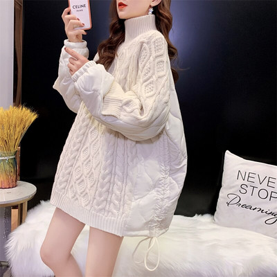 Savienots ziemas īpaši silts, vidēja garuma sieviešu džemperis ar augstu apkakli, jauns, brīvs, slinks stils, biezs augšējais mētelis Y2k Sueter Mujer Invierno 2022