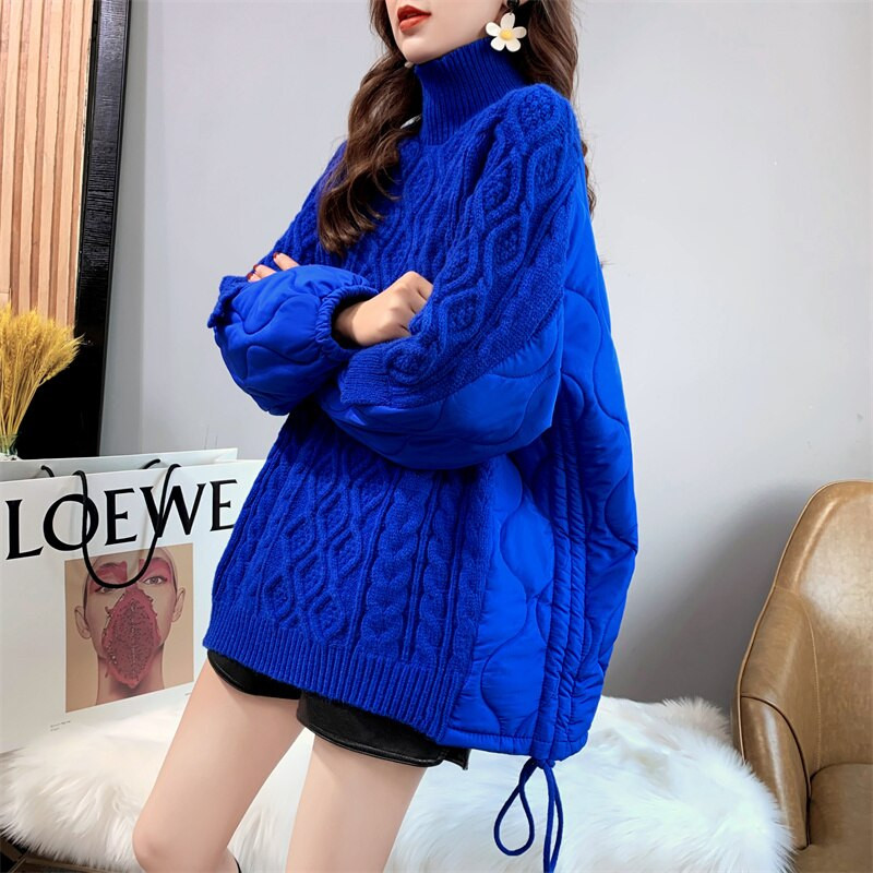 Savienots ziemas īpaši silts, vidēja garuma sieviešu džemperis ar augstu apkakli, jauns, brīvs, slinks stils, biezs augšējais mētelis Y2k Sueter Mujer Invierno 2022