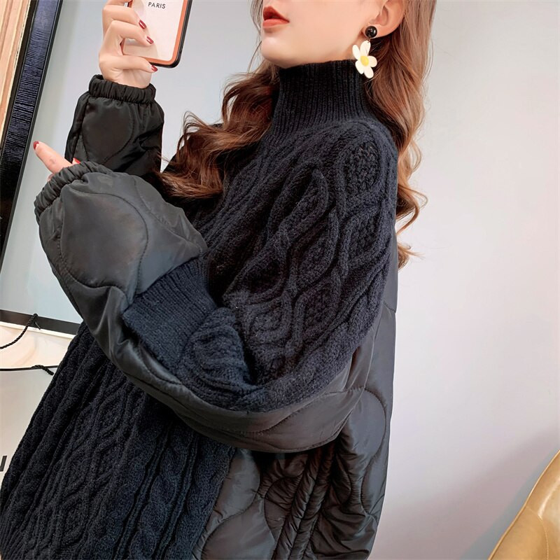 Savienots ziemas īpaši silts, vidēja garuma sieviešu džemperis ar augstu apkakli, jauns, brīvs, slinks stils, biezs augšējais mētelis Y2k Sueter Mujer Invierno 2022