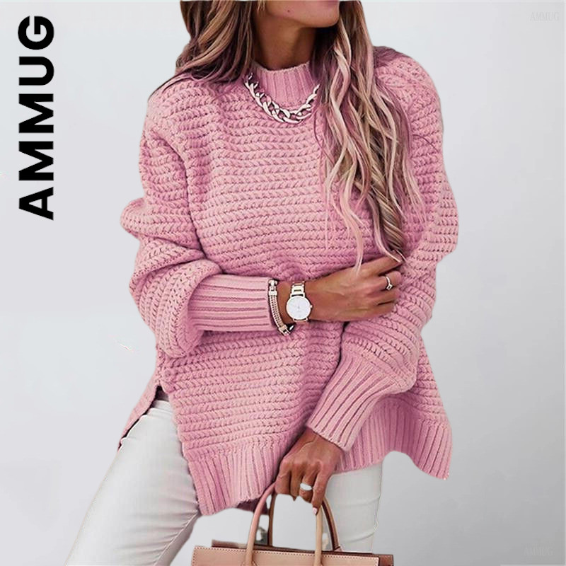Πλεκτό γυναικείο πουλόβερ Ammug Νέα κομψά γυναικεία πουλόβερ με μακρυμάνικο 2023 άλμα με λαιμόκοψη Κομψά γυναικεία πουλόβερ Loose μπλούζες ελεύθερου χρόνου