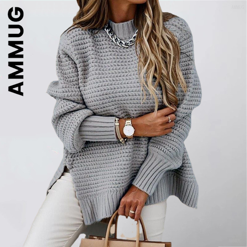 Πλεκτό γυναικείο πουλόβερ Ammug Νέα κομψά γυναικεία πουλόβερ με μακρυμάνικο 2023 άλμα με λαιμόκοψη Κομψά γυναικεία πουλόβερ Loose μπλούζες ελεύθερου χρόνου