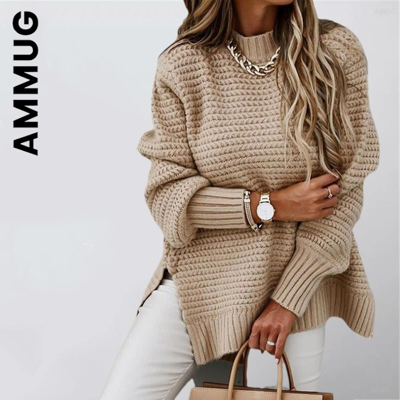Πλεκτό γυναικείο πουλόβερ Ammug Νέα κομψά γυναικεία πουλόβερ με μακρυμάνικο 2023 άλμα με λαιμόκοψη Κομψά γυναικεία πουλόβερ Loose μπλούζες ελεύθερου χρόνου