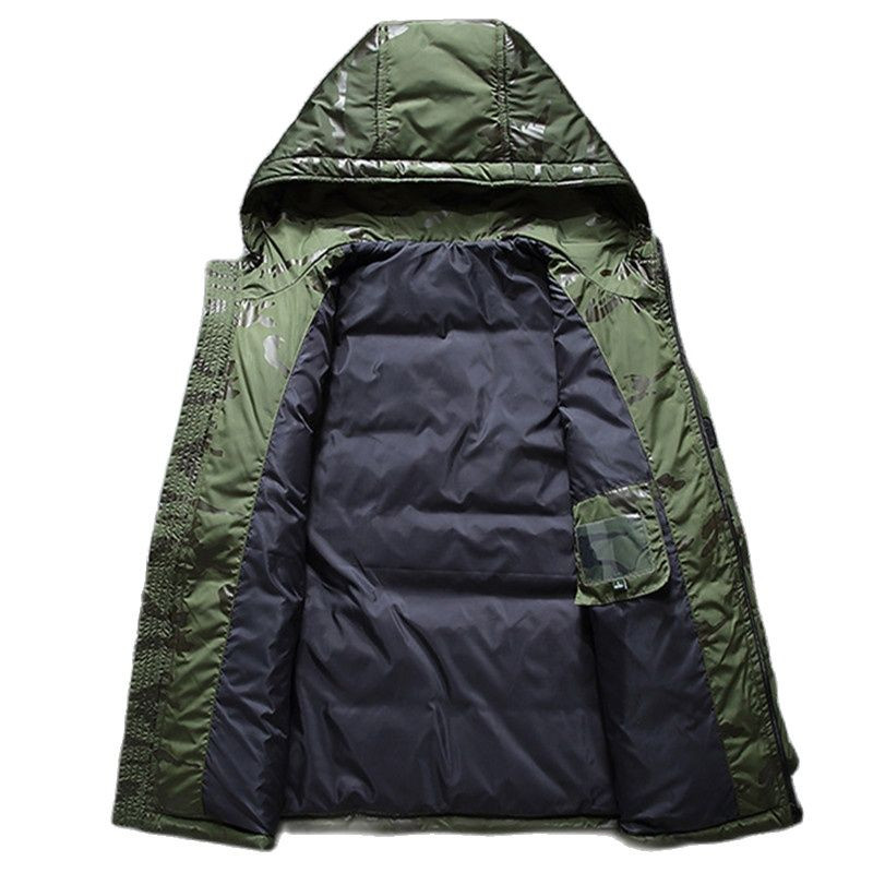 Modes Biezs, silts ikdienas mētelis ar kapuci Jauns ziemas vīriešu masīvjaka balta pīļu dūnu ūdensizturīgs virsdrēbes