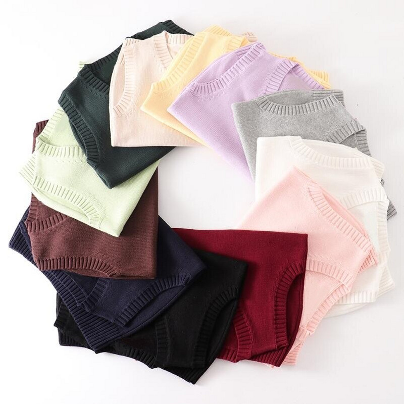 Paauglių mokyklos mergaičių uniforma megztiniai be rankovių Moteriškos liemenės Studentės Mergaičių V kaklo megztas megztinis Moteriška liemenė Moteriški viršutiniai drabužiai