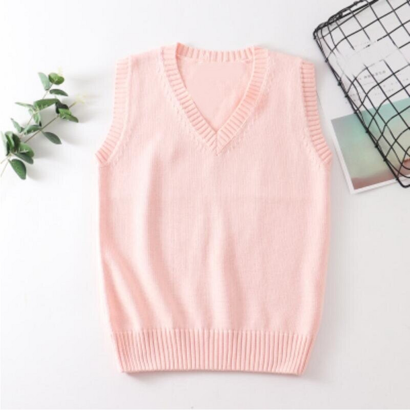 Paauglių mokyklos mergaičių uniforma megztiniai be rankovių Moteriškos liemenės Studentės Mergaičių V kaklo megztas megztinis Moteriška liemenė Moteriški viršutiniai drabužiai