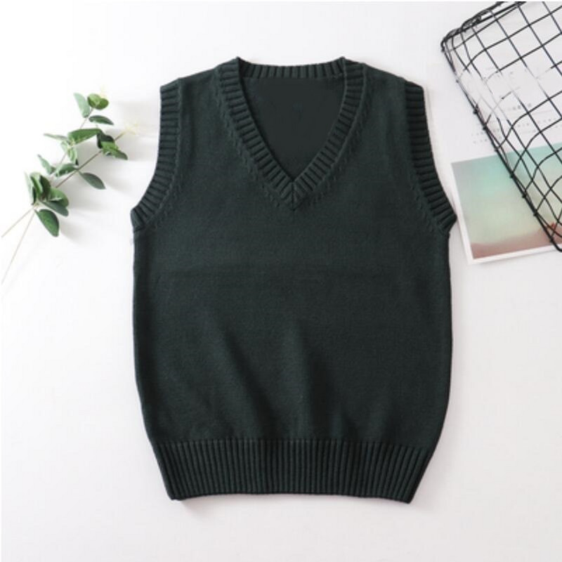 Paauglių mokyklos mergaičių uniforma megztiniai be rankovių Moteriškos liemenės Studentės Mergaičių V kaklo megztas megztinis Moteriška liemenė Moteriški viršutiniai drabužiai