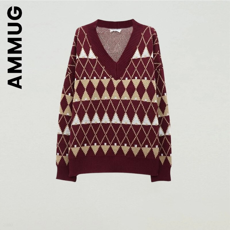 Ammug V kakla izgriezuma sieviešu džemperis, jauns trikotāžas džemperis, adīts džemperis, silti Harajuku sieviešu džemperi 2022. gada ikdienas sieviešu topi