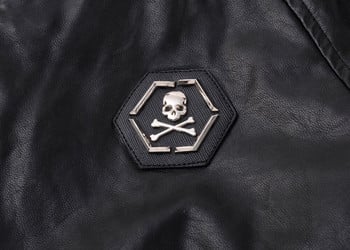 DUYOU Metal Skull PU Μπουφάν Ανδρικά Μπουφάν και Παλτό σε στυλ High Street Stand-Neck Sudaderas Hombre Rib Sleeve Streetwear Ανδρικά μπουφάν και παλτό