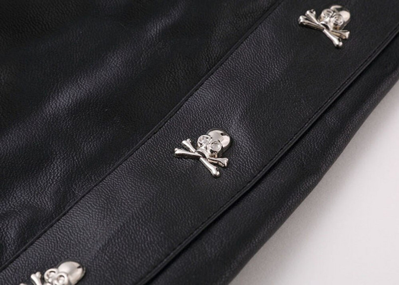 DUYOU Metal Skull PU jakas Vīriešu High Street Style Stat-Neck Sudaderas Hombre Rib Piedurknes Streetwear Vīriešu jakas un mēteļi