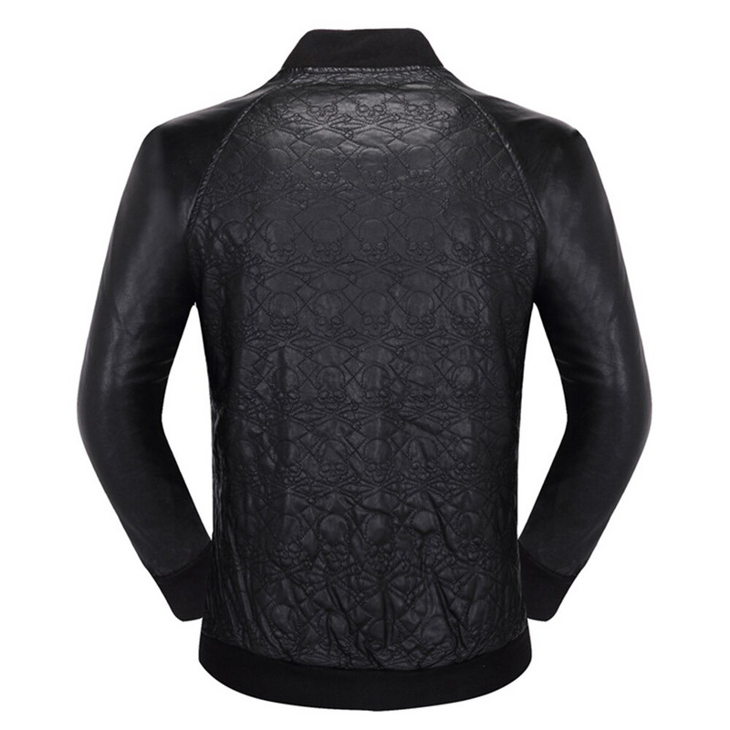 DUYOU Metal Skull PU jakas Vīriešu High Street Style Stat-Neck Sudaderas Hombre Rib Piedurknes Streetwear Vīriešu jakas un mēteļi