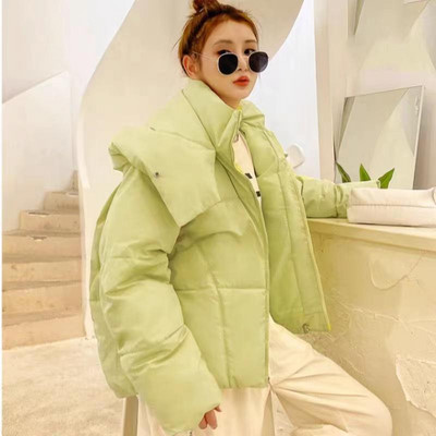 Χειμερινό νέο γυναικείο χοντρό μπουφάν Φοιτητικό μπουφάν με μανίκι ροζ πράσινο μονόχρωμο παλτό με κουκούλα μαύρο