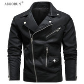 ABOORUN vīriešu modes mākslīgās ādas vilnas jakas Khaki melna motocikla motociklistu ādas mētelis vīriešiem
