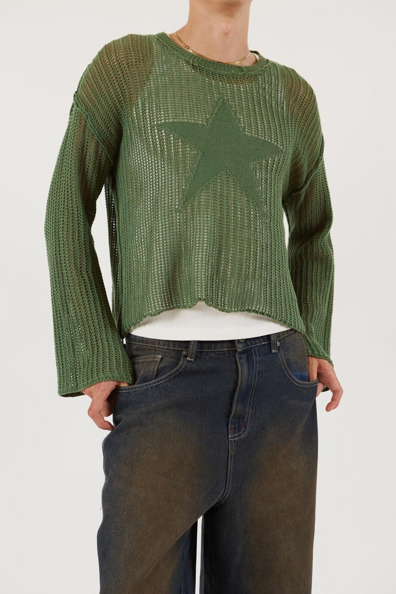 2000. gadu Pentagrammas apdrukas džemperi Vintage sieviešu džemperis ar izgriezumu Y2K Harajuku trikotāžas džemperi Fairycore Grunge modes krekliņš