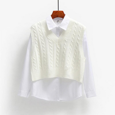 Дамски къс плетен пуловер без ръкави Дамски свободен пуловер Жилетка Дамски пуловер с V-образно деколте Потници Жилетка Дамски палта JW9899