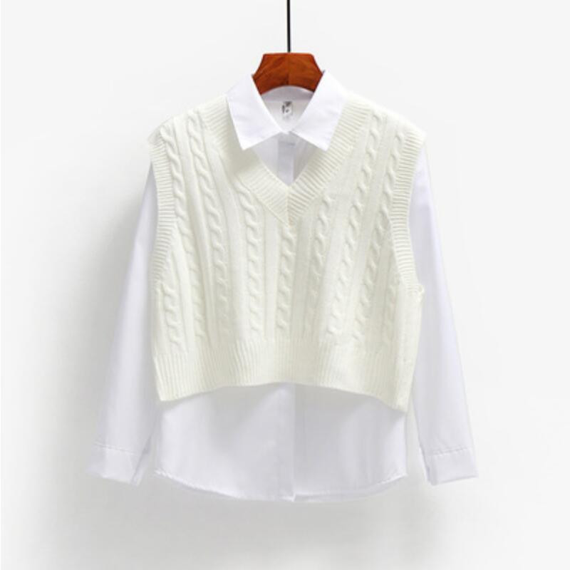 Дамски къс плетен пуловер без ръкави Дамски свободен пуловер Жилетка Дамски пуловер с V-образно деколте Потници Жилетка Дамски палта JW9899