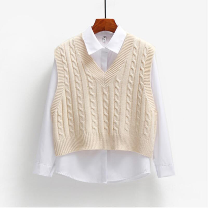 Дамски къс плетен пуловер без ръкави Дамски свободен пуловер Жилетка Дамски пуловер с V-образно деколте Потници Жилетка Дамски палта JW9899