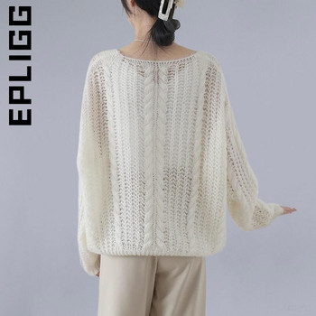 Epligg 2022 Пуловери Lazy Wind Frivolous Hollow Out Knitted TopWomen Мек и лепкав V-образно деколте Удобен свободен пуловер