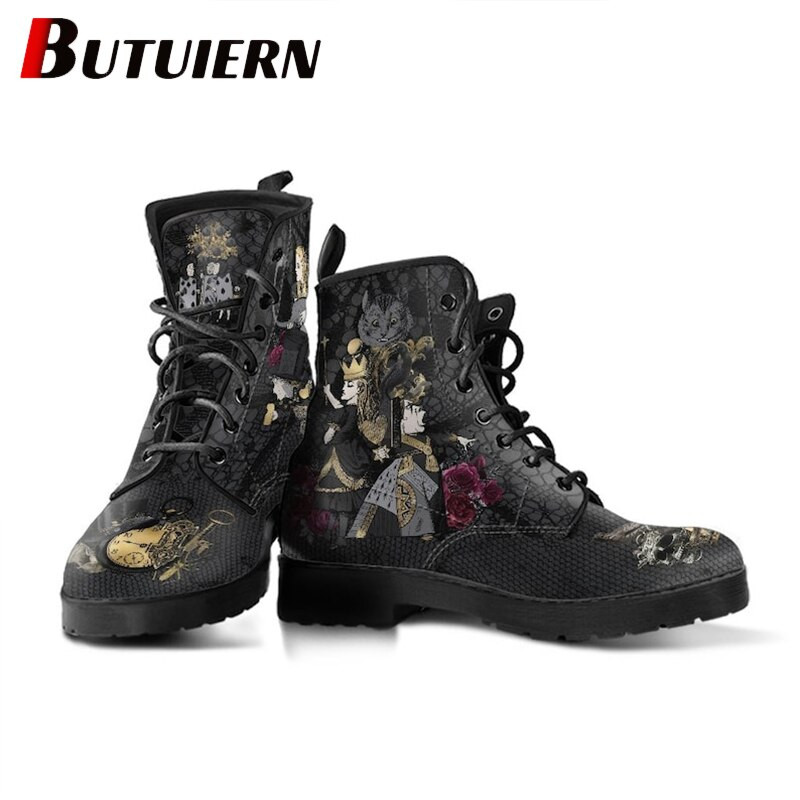 2022 Skull Flower Print ψηλές μπότες Γυναικείες μπότες Φθινοπωρινή χειμερινή μόδα Γυναικεία μποτάκια εργαλείων Γυναικείες μπότες Botas Mujer