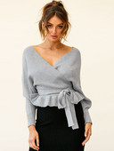 Γυναικείο πουλόβερ Φθινοπωρινό και Χειμώνα Νέο κοντό πουλόβερ Σέξι με λαιμόκοψη V πλεκτό τοπ μακρυμάνικο μόδα Γυναικείο πουλόβερ κομψό απλό