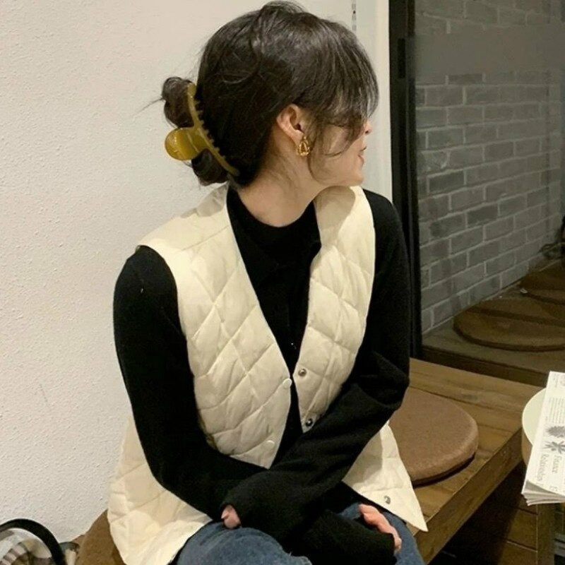 Sieviešu vestes, siltas ar V veida kakla izgriezumu korejiešu versijas, universālas, stilīgas, ikdienas karstās izpārdošanas, vienkāršas, brīvas, mīkstas sieviešu vestes bez piedurknēm