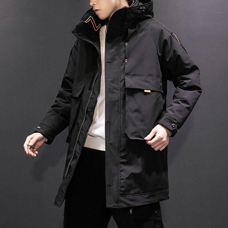Trenčmētelis vīriešiem ar kapuci Vīriešu rudens garā jaka ar kapuci Harajuku jaka Japānas stila lielas kabatas vējjaka jaka viegla