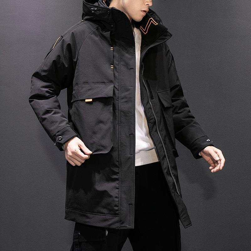 Trenčmētelis vīriešiem ar kapuci Vīriešu rudens garā jaka ar kapuci Harajuku jaka Japānas stila lielas kabatas vējjaka jaka viegla