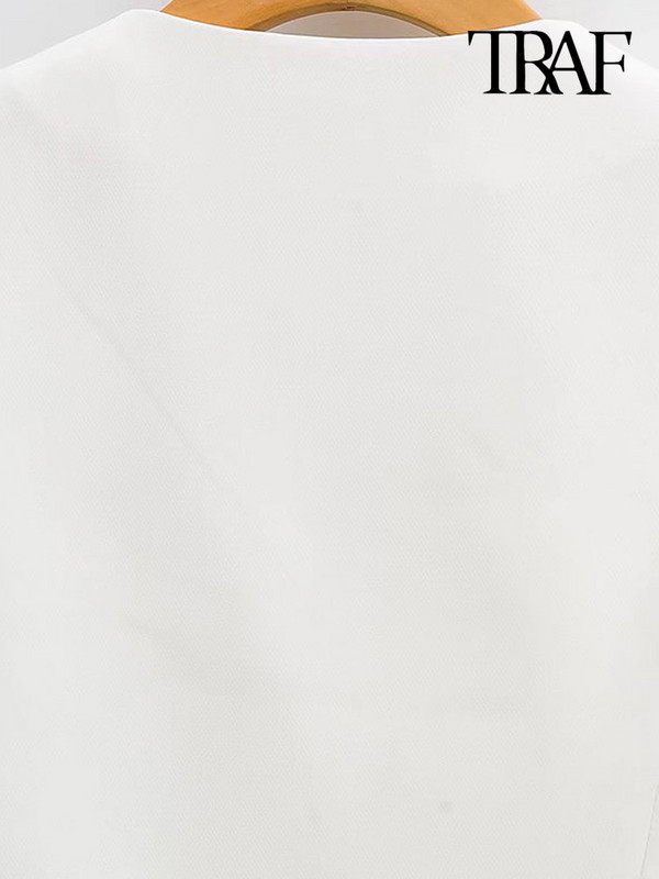 TRAF sieviešu modes priekšpuses pogas, apgriezta veste Vintage V kakla izgriezums bez piedurknēm sieviešu virsdrēbes, eleganti topi