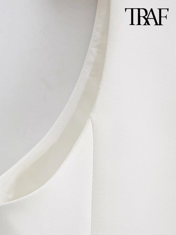 TRAF sieviešu modes priekšpuses pogas, apgriezta veste Vintage V kakla izgriezums bez piedurknēm sieviešu virsdrēbes, eleganti topi