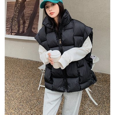 Horetong rudens ziemas bezpiedurkņu jakas sievietēm 2022. gada korejiešu modes kokvilnas polsterēta dūnu veste brīva, silta, bieza veste ar rāvējslēdzēju