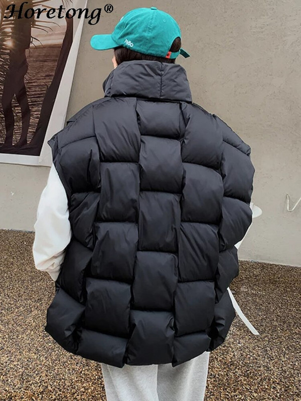 Horetong rudens ziemas bezpiedurkņu jakas sievietēm 2022. gada korejiešu modes kokvilnas polsterēta dūnu veste brīva, silta, bieza veste ar rāvējslēdzēju