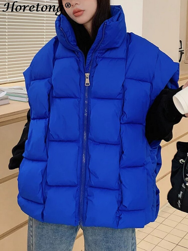 Horetong rudens ziemas bezpiedurkņu jakas sievietēm 2022. gada korejiešu modes kokvilnas polsterēta dūnu veste brīva, silta, bieza veste ar rāvējslēdzēju