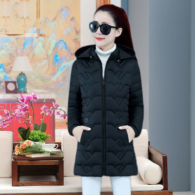 Πιο παχύ Parkas Γυναικείο χειμωνιάτικο μπουφάν με κουκούλα 2022 Κορεατικό φαρδύ βαμβακερό λεπτό παλτό Mother Plus Size Solid Warm Long Outerwear 6XL