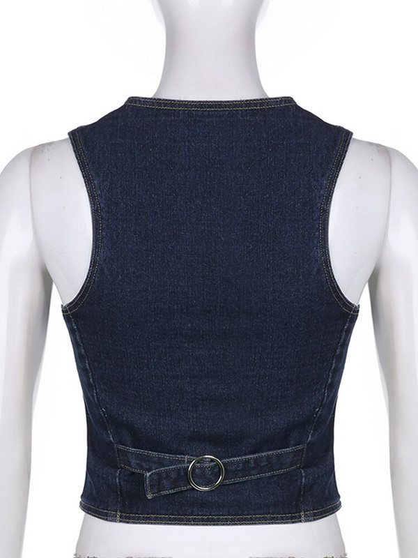 Sweetown Y2K Denim Crop Jaka Racerback Veste Grunge veste Kabatas Ielu apģērbi Sieviešu bezpiedurkņu pogām retro korsešu topi