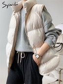 Syiwidii jaka ar pogām dūnu veste sievietēm, stāv apkakle, rudens ziema 2022 modes lielizmēra silts mētelis bezpiedurknēm