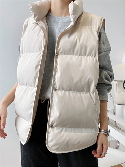 Syiwidii jaka ar pogām dūnu veste sievietēm, stāv apkakle, rudens ziema 2022 modes lielizmēra silts mētelis bezpiedurknēm