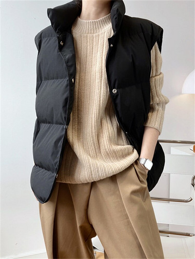 Syiwidii jaka ar pogām dūnu veste sievietēm, stāv apkakle, rudens ziema 2022 modes lielizmēra silts mētelis bezpiedurknēm