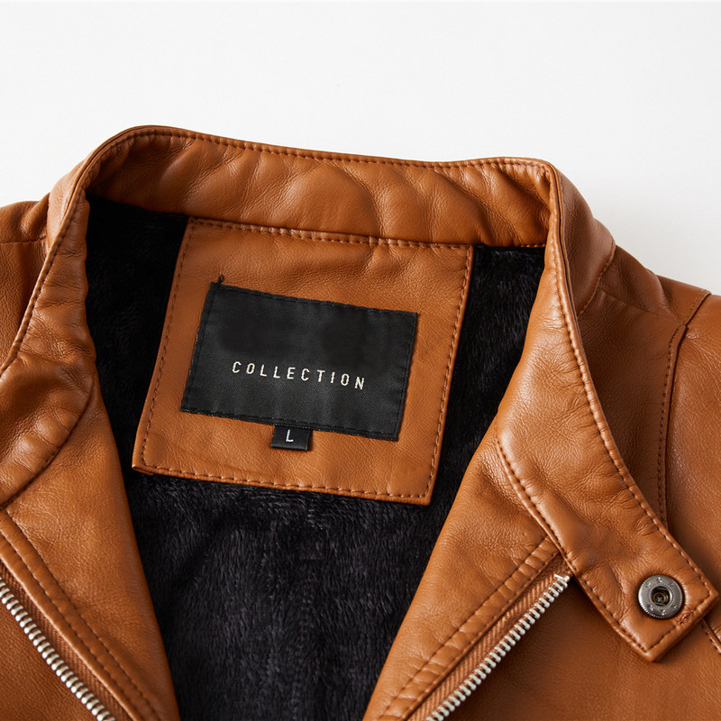 Street Trendy Rudens ziemas vīriešu stāvapkakle vienkrāsains lokomotīves PU ādas jaka liela izmēra ikdienas ādas jaka