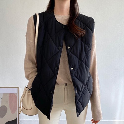 Neploe Simple Crewneck μονόπετο γιλέκο Γυναικείο μπουφάν Casual χαλαρά ζεστά βαμβακερά γιλέκα Γυναικεία αμάνικα μονόχρωμα παλτό