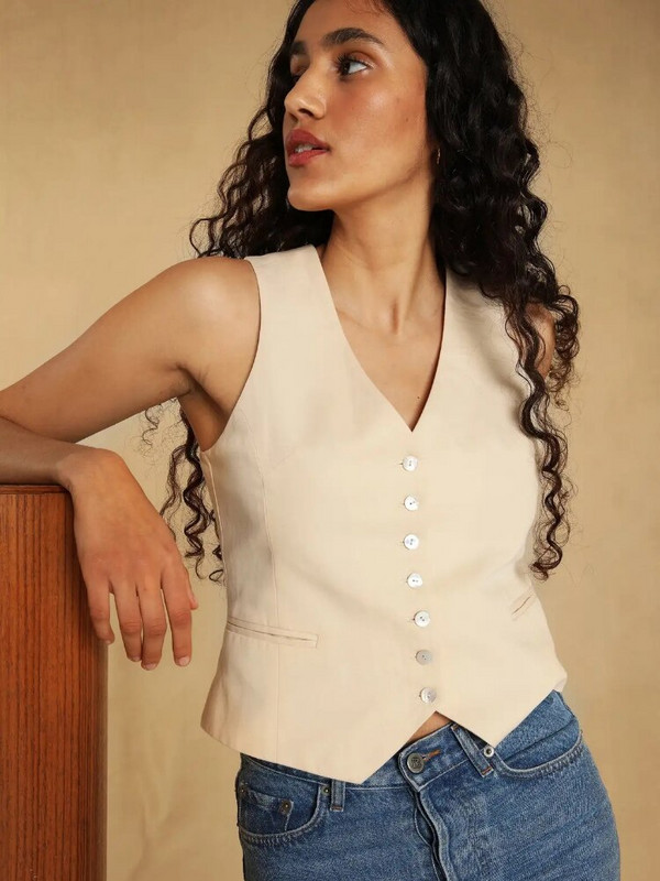 2022. gada pavasaris un rudens jauns 100% lina vienkrāsains vienrindas V veida kakla izgriezums bez piedurknēm sieviešu ikdienas īsas veste jakas bikses