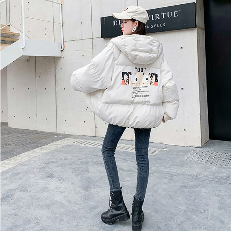Pavasara sieviešu ziemas jaka Karikatūra Parka mētelis Sieviešu silta īsa jaka ar kapuci Ikdienas jaka Femme Harajuku MY302