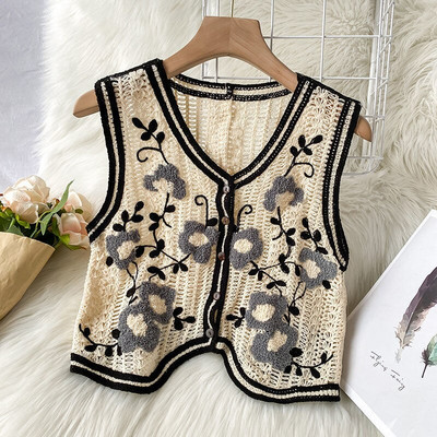 EUSHEY žakarda dobi izšuvumi, trikotāžas veste sievietēm 2022. gada jauna īsa, brīva džempera veste pavasara rudenim