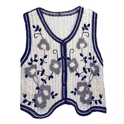 EUSHEY žakarda dobi izšuvumi, trikotāžas veste sievietēm 2022. gada jauna īsa, brīva džempera veste pavasara rudenim