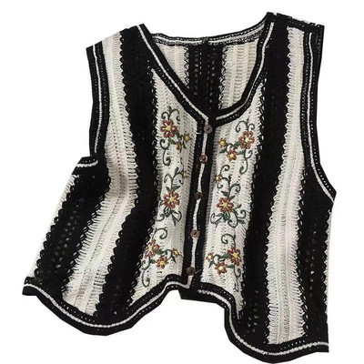 EUSHEY žakarda dobi izšuvumi, trikotāžas veste sievietēm 2022. gada jauna īsa, brīva džempera veste pavasara rudenim