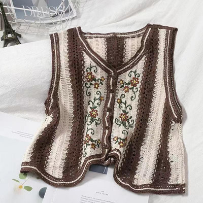 EUSHEY žakarda dobi izšuvumi, trikotāžas veste sievietēm 2022. gada jauna īsa, brīva džempera veste pavasara rudenim