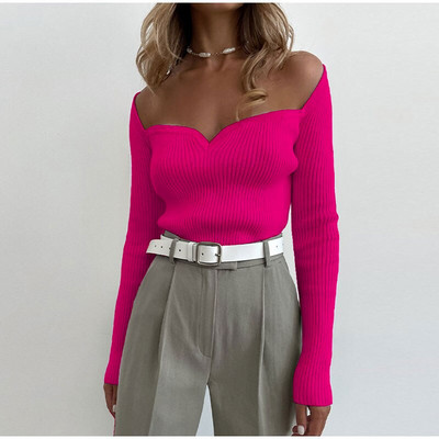 Σέξι πλεκτό γυναικείο πουλόβερ Φθινοπωρινό Χειμώνας με μακρυμάνικο τετράγωνο λαιμόκοψη 2022 Νέα μόδα πράσινο πουλόβερ Γυναικείο πουλόβερ Y2k