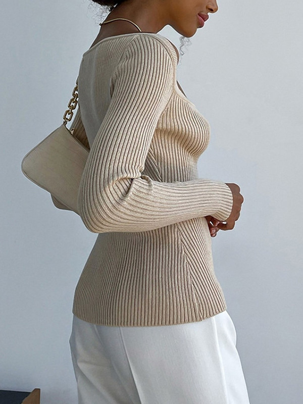 Σέξι πλεκτό γυναικείο πουλόβερ Φθινοπωρινό Χειμώνας με μακρυμάνικο τετράγωνο λαιμόκοψη 2022 Νέα μόδα πράσινο πουλόβερ Γυναικείο πουλόβερ Y2k