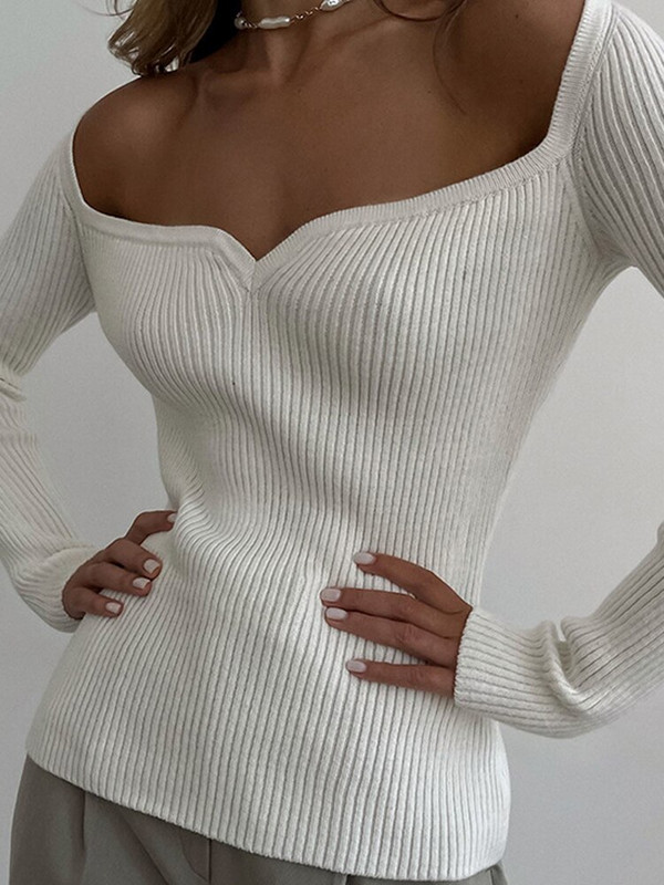 Σέξι πλεκτό γυναικείο πουλόβερ Φθινοπωρινό Χειμώνας με μακρυμάνικο τετράγωνο λαιμόκοψη 2022 Νέα μόδα πράσινο πουλόβερ Γυναικείο πουλόβερ Y2k