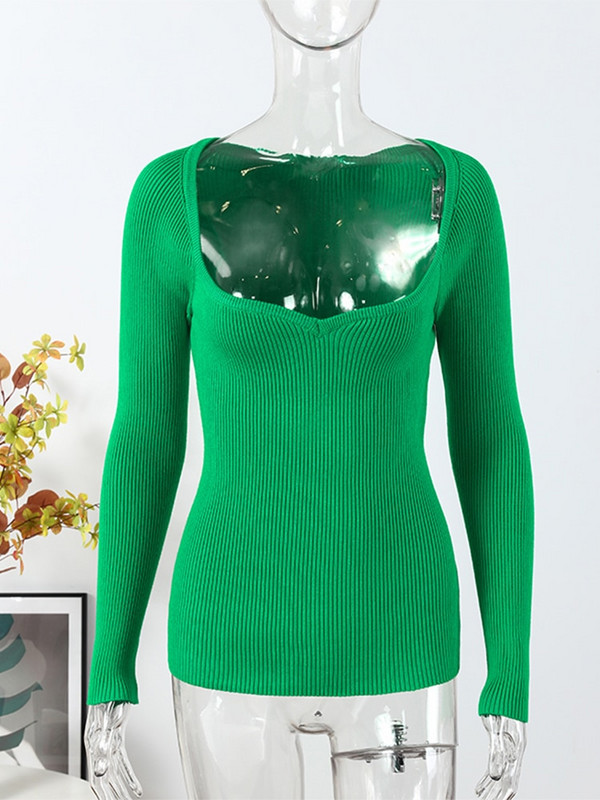 Σέξι πλεκτό γυναικείο πουλόβερ Φθινοπωρινό Χειμώνας με μακρυμάνικο τετράγωνο λαιμόκοψη 2022 Νέα μόδα πράσινο πουλόβερ Γυναικείο πουλόβερ Y2k