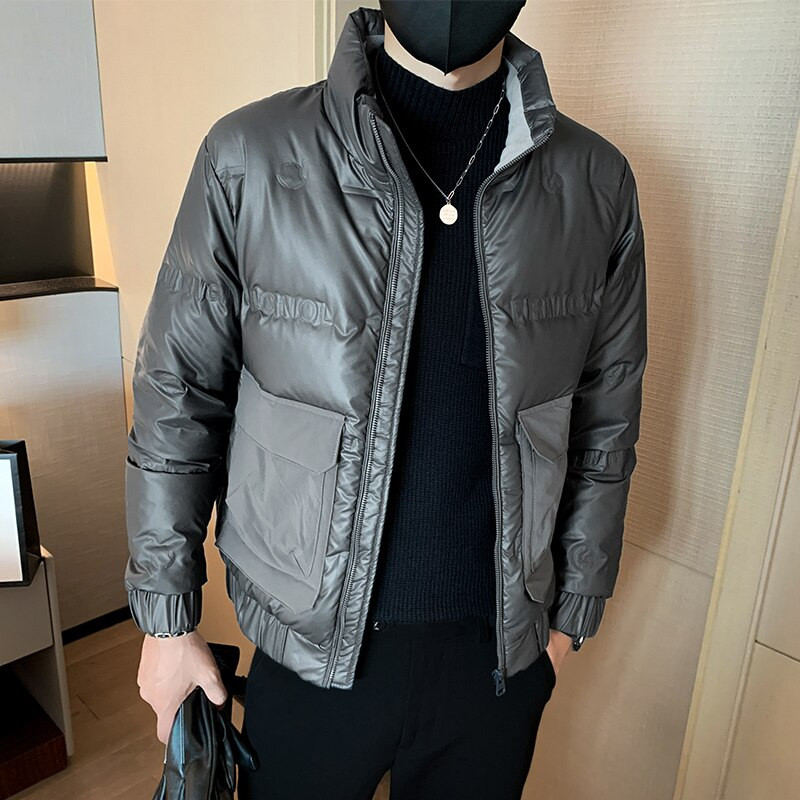 2022. gada ziemas modes vīriešiem īsi balti pīļu dūnu mēteļi vīriešu vienkrāsaini silti virsdrēbes Vīriešu kabatas ikdienas dūnu jakas G452
