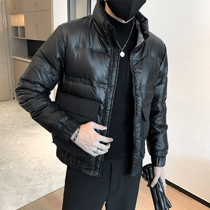 2022. gada ziemas modes vīriešiem īsi balti pīļu dūnu mēteļi vīriešu vienkrāsaini silti virsdrēbes Vīriešu kabatas ikdienas dūnu jakas G452